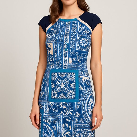 Muse Blue Patterned Sheath Dress - Picture 1 of 4